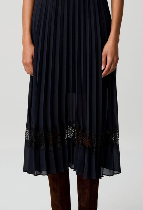 Robe midi bi-mati&egrave;re noire et marine