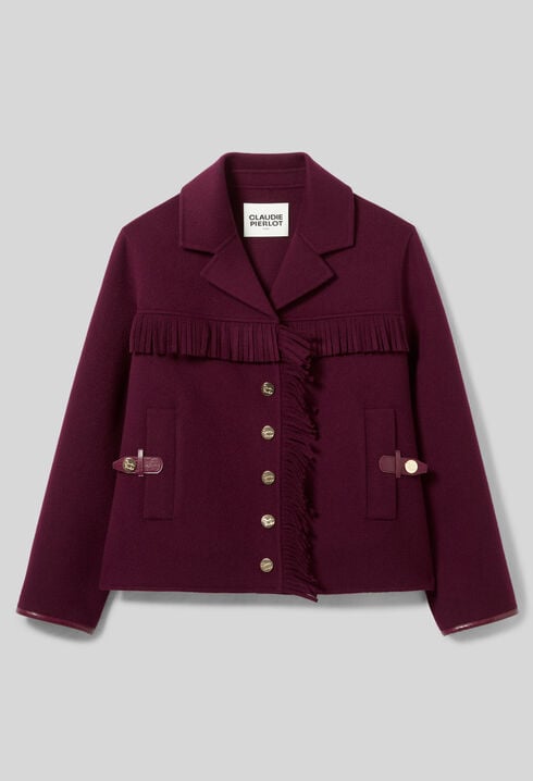 Manteau court laine franges