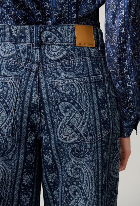 Jean droit denim imprim&eacute;