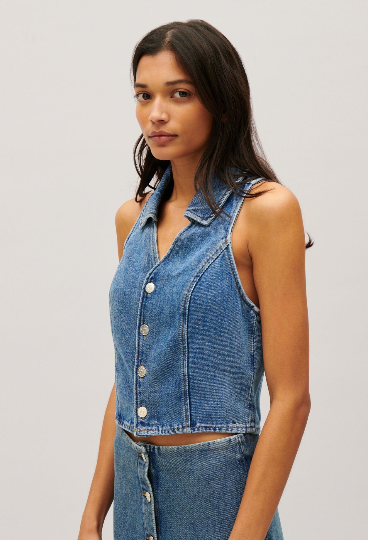 Top sans manches denim bleu