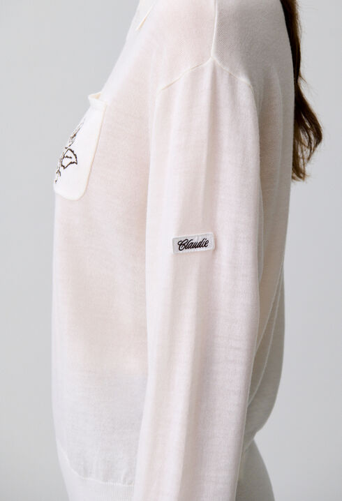 Pull maille fleur brod&eacute;e