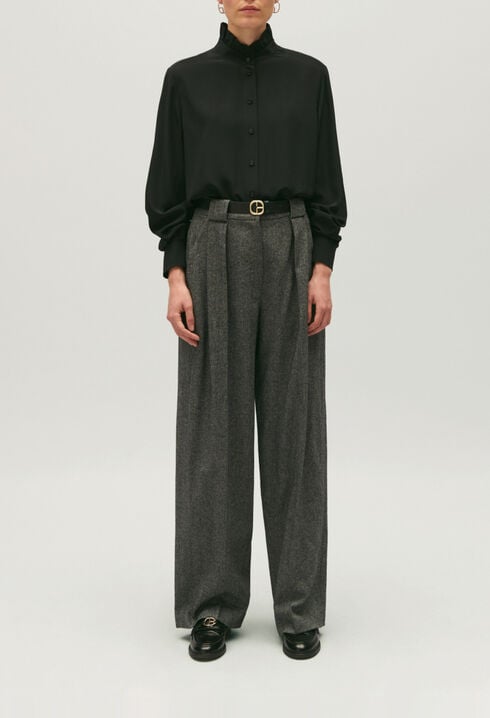 Chemise col victorien soie noire 