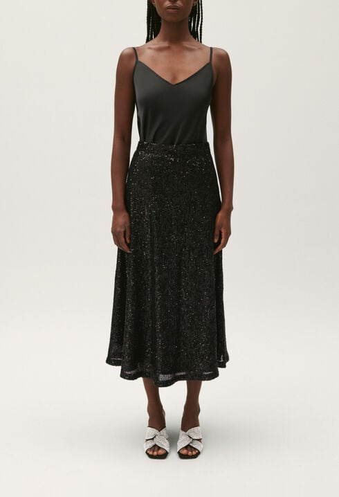 Jupe midi sequins noire