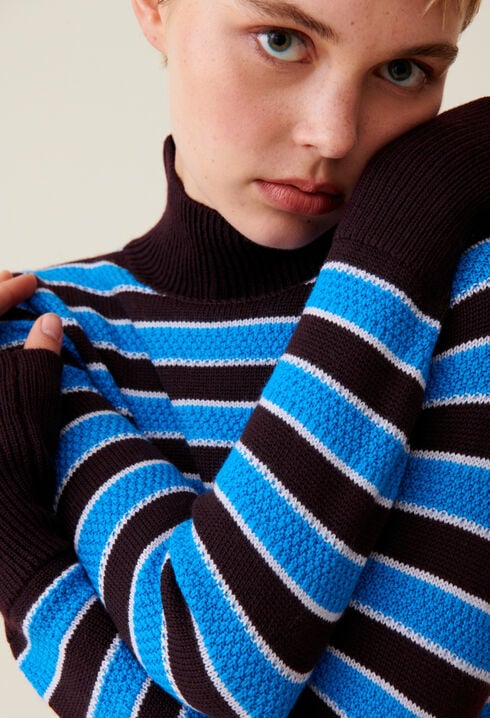 Pull marinière col montant