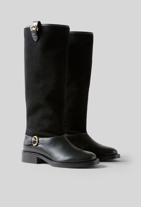 Bottes mi-hautes cuir su&egrave;de noir