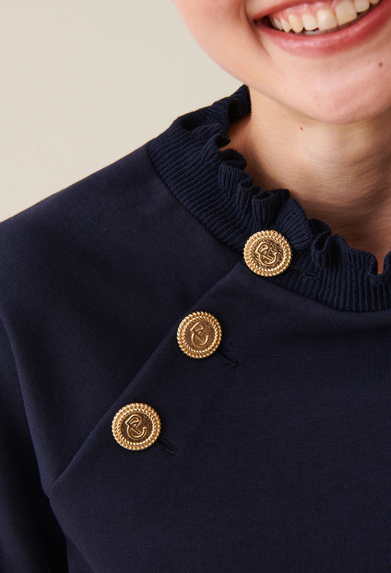 Sweatshirt col boutons marine