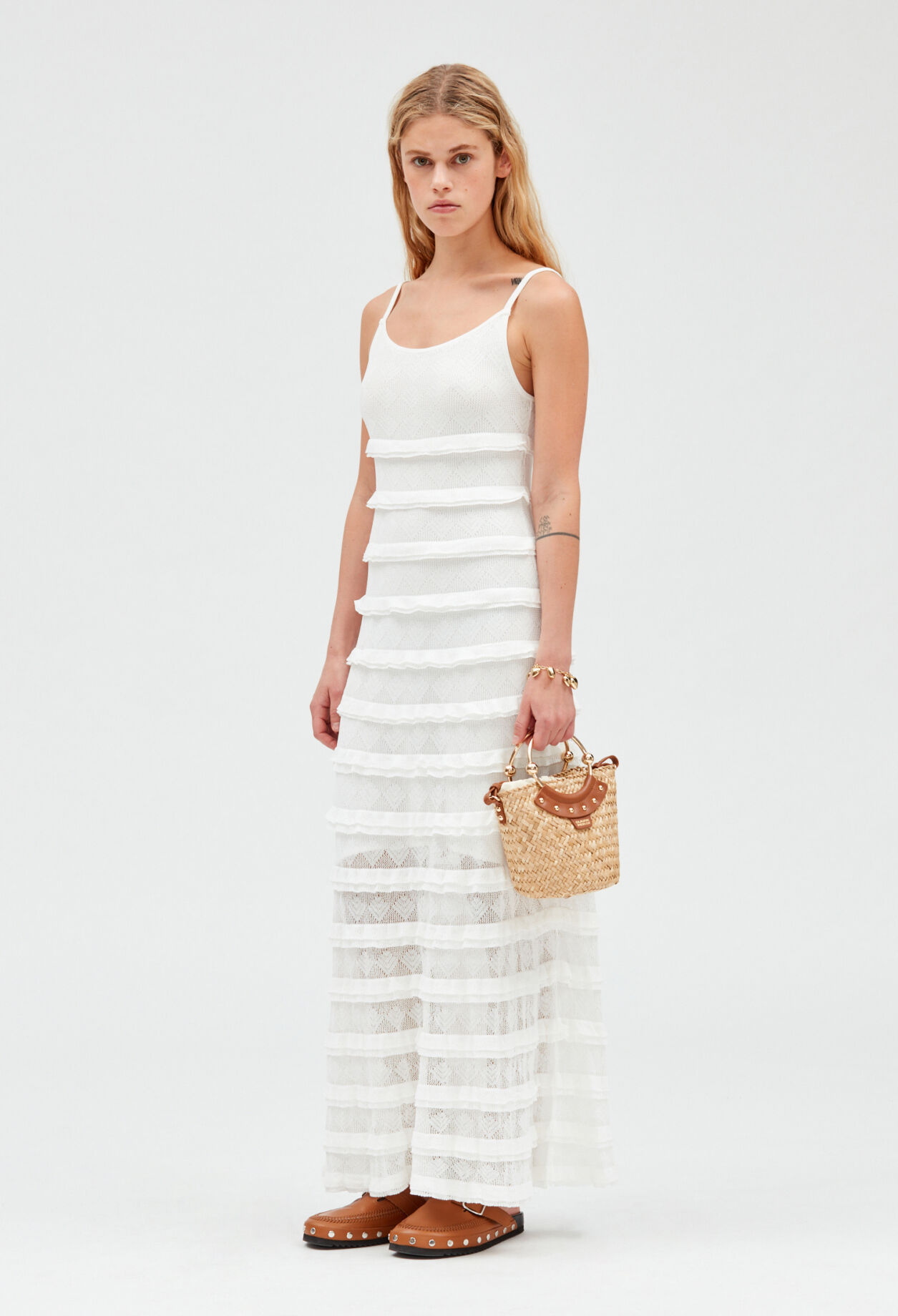 Robe longue volants écrue