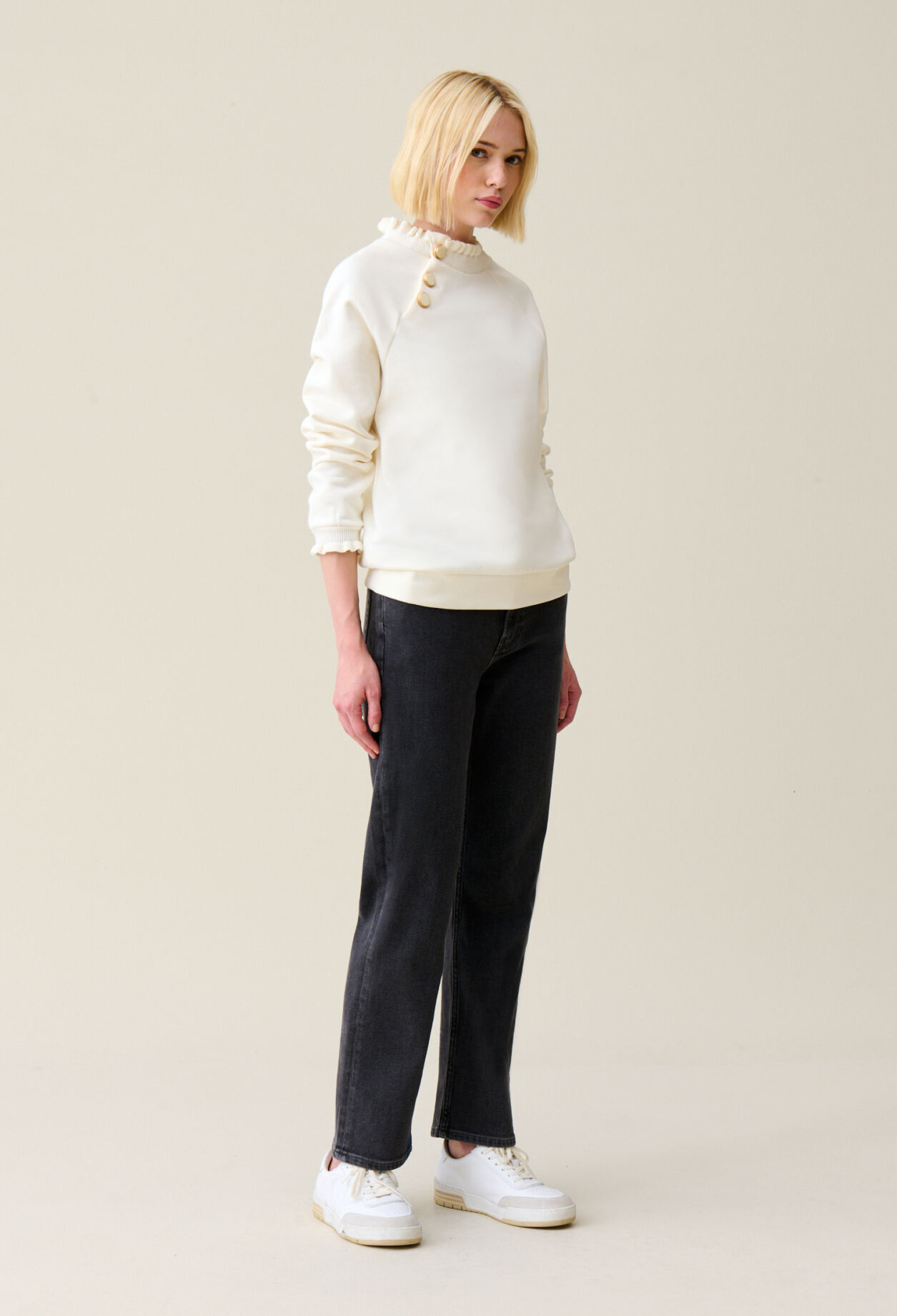 Sweatshirt Tape col boutonné ivoire
