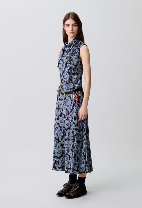 Robe fluide satin&eacute;e imprim&eacute;e 