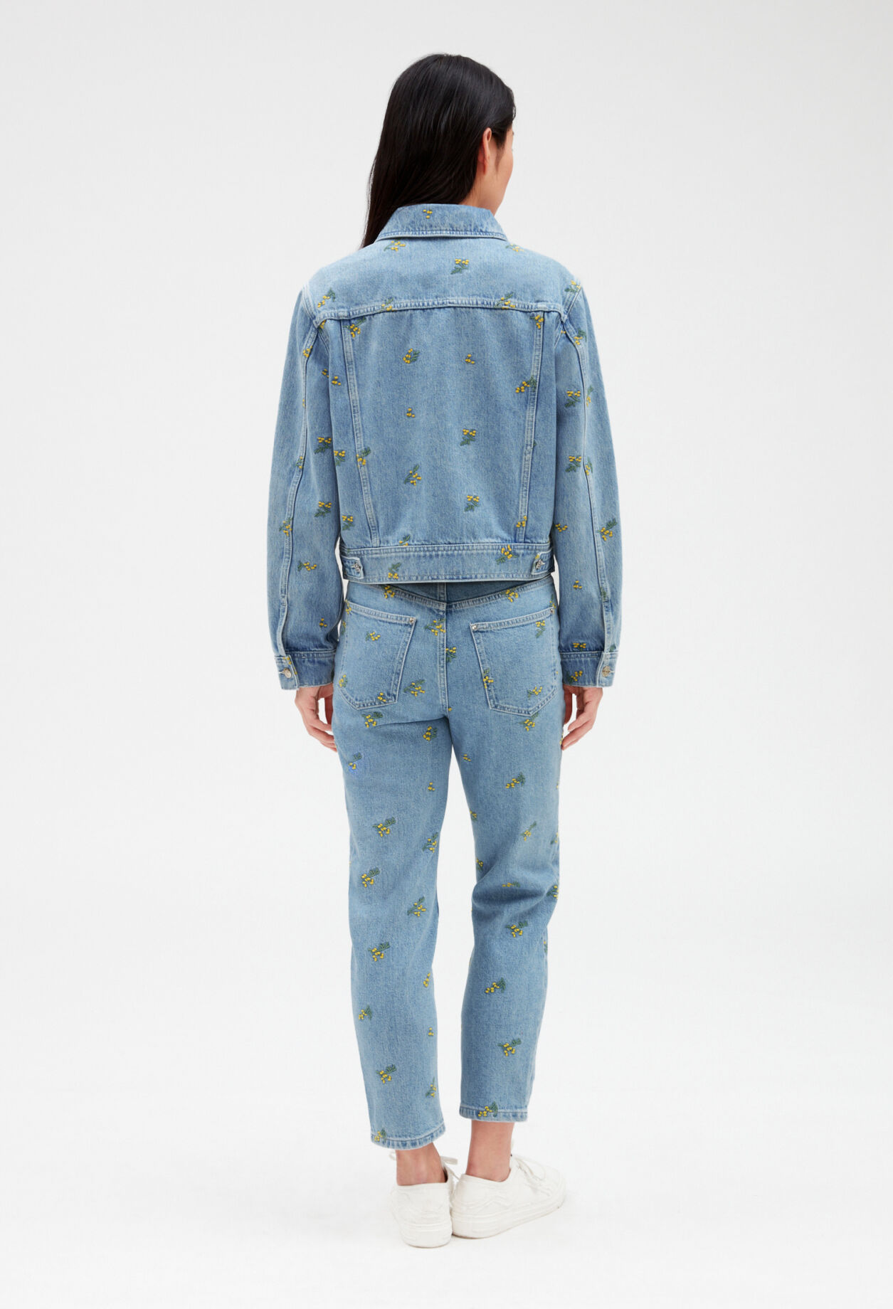 Veste jean broderies mimosa