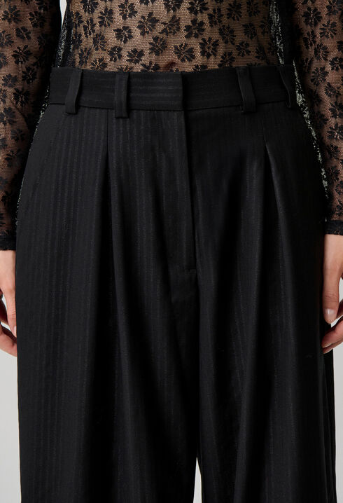 Pantalon droit laine m&eacute;lang&eacute;e rayures