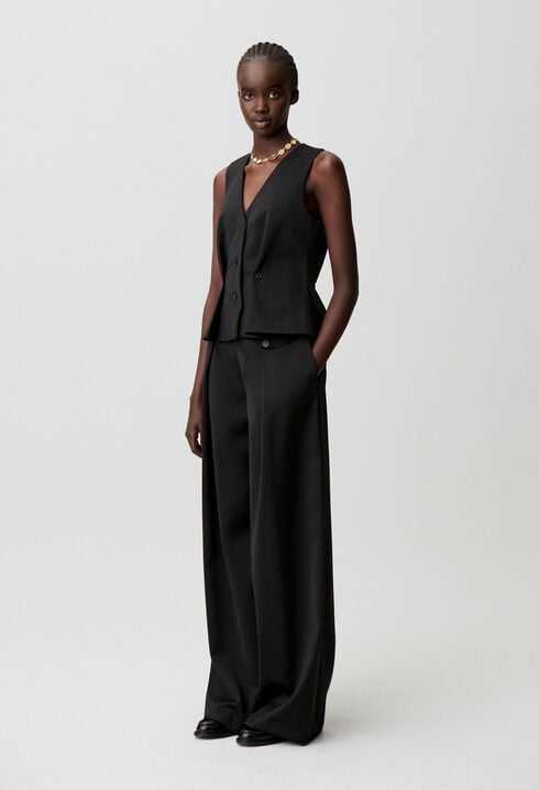 Pantalon large laine m&eacute;lang&eacute;e