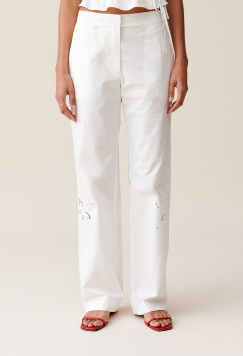 Pantalon droit brod&eacute;