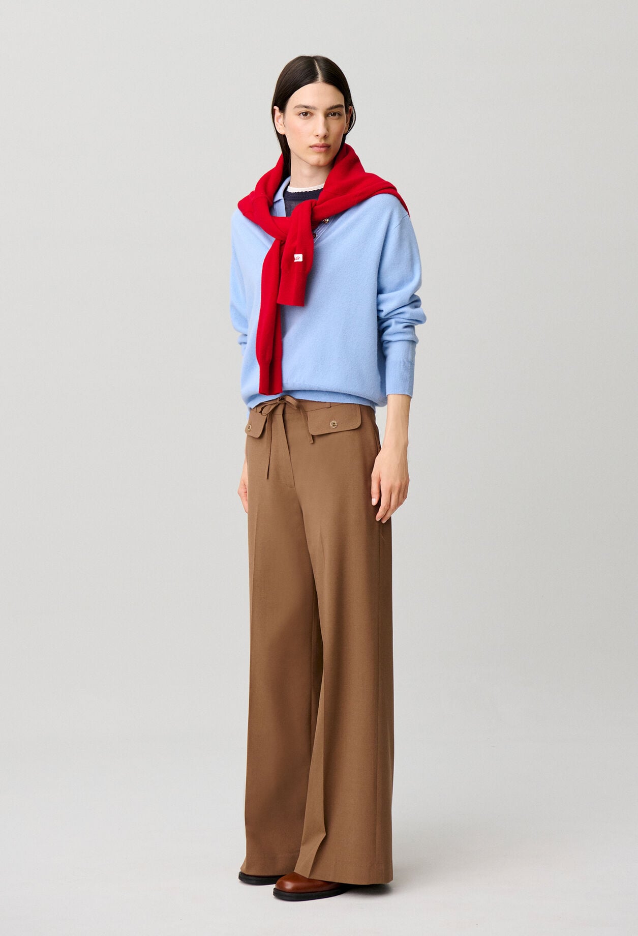 Pantalon laine m&eacute;lang&eacute;e jambes larges