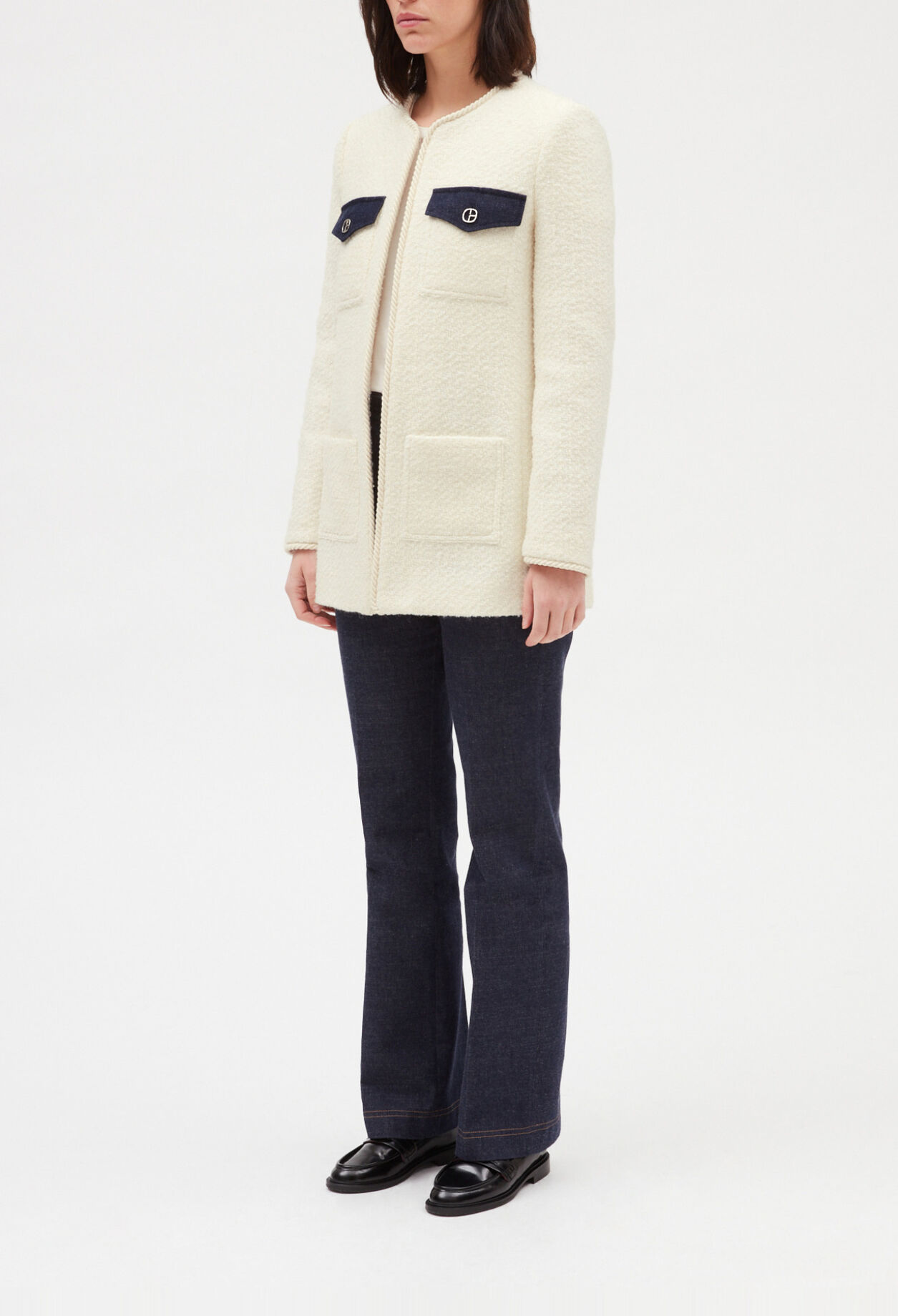 Veste tweed manches longues beige