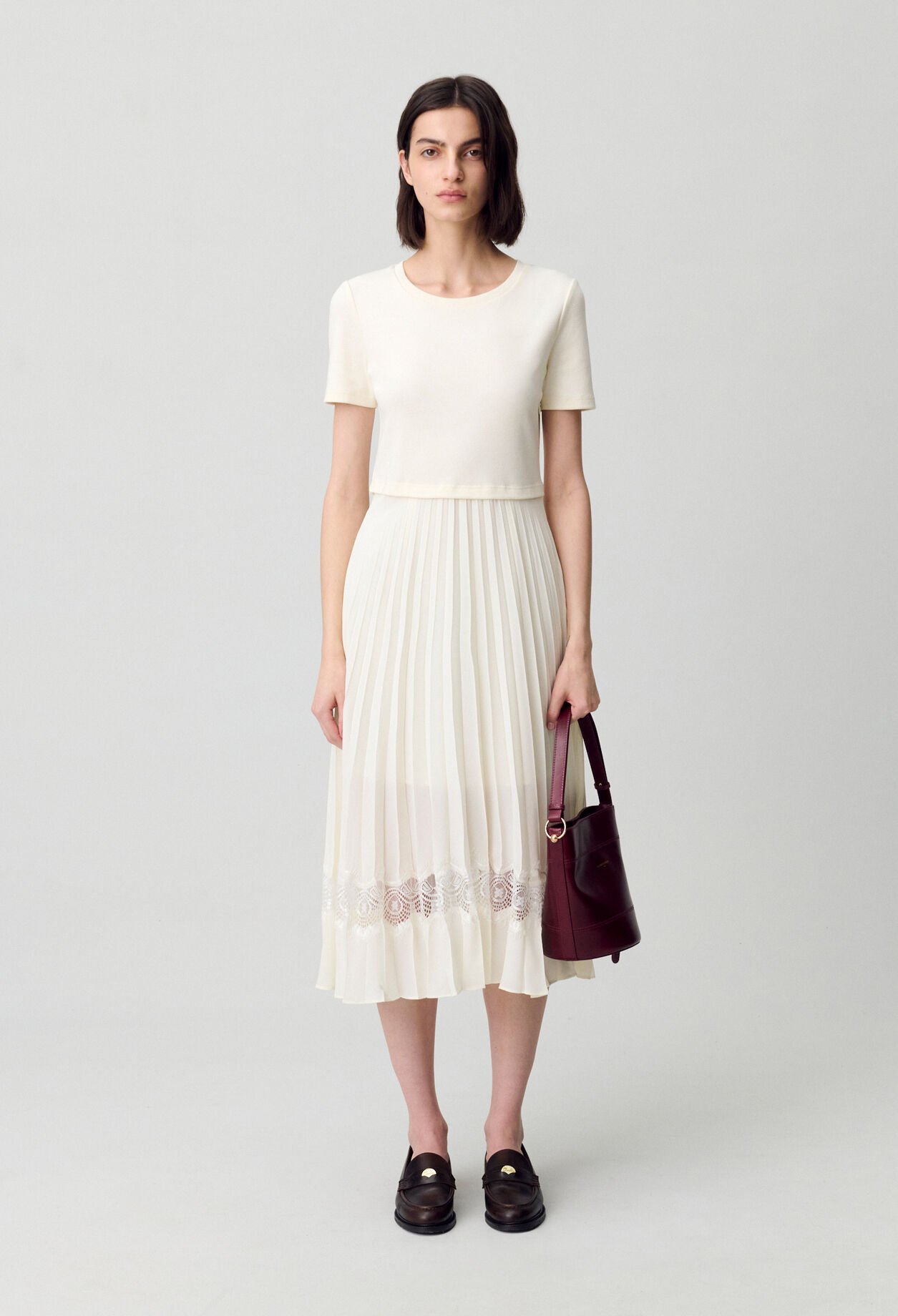 Robe midi Twist bi-matière ivoire