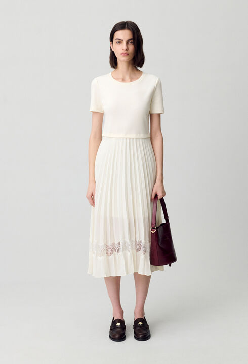 Robe midi Twist bi-matière ivoire