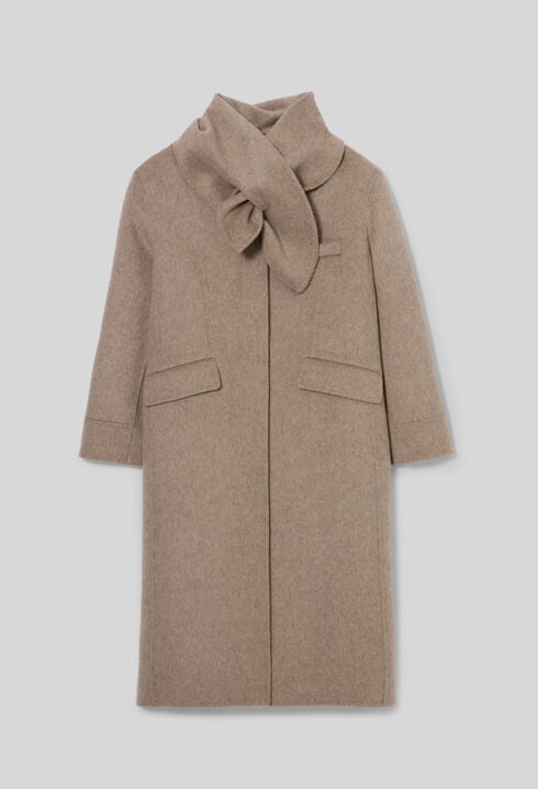 Manteau long laine col foulard