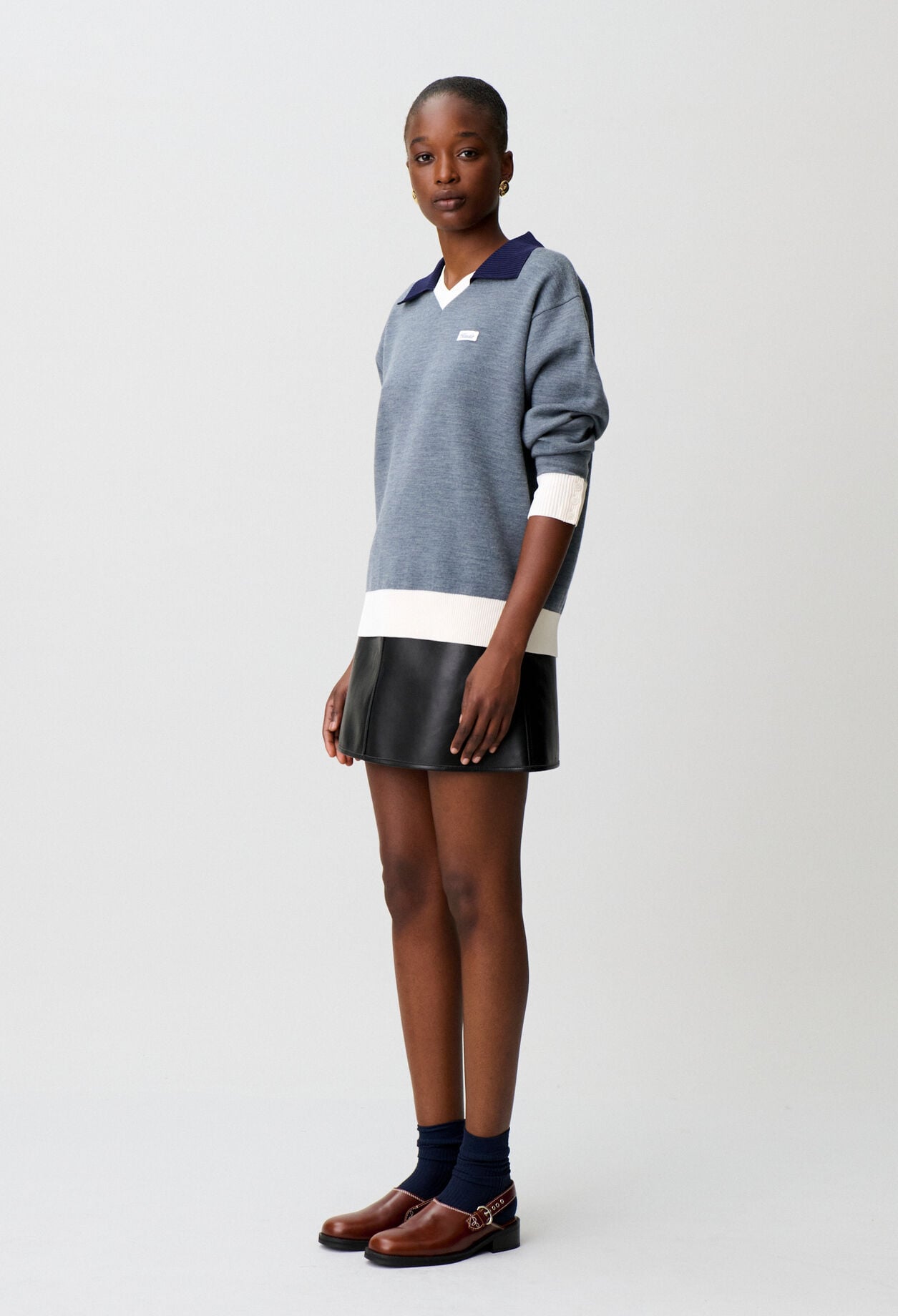 Pull maille double col contrast&eacute;
