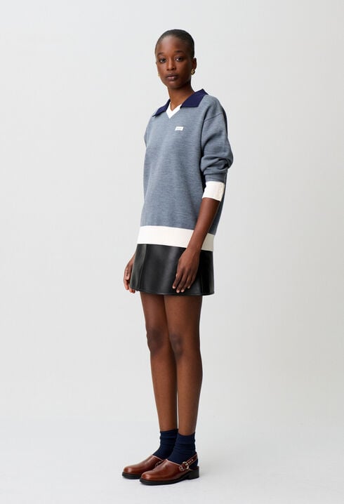 Pull maille double col contrast&eacute;