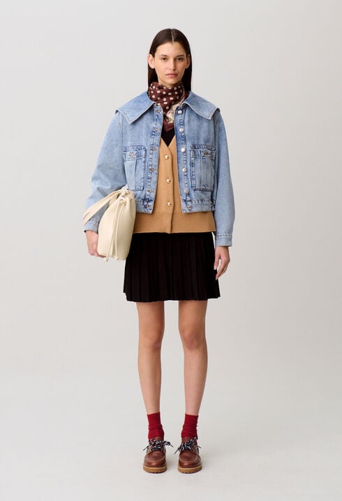 Veste Jean col vareuse denim clair