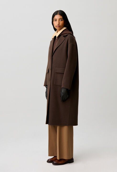 Manteau long laine col tailleur