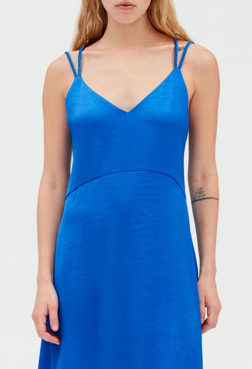 Robe midi satinée bleue