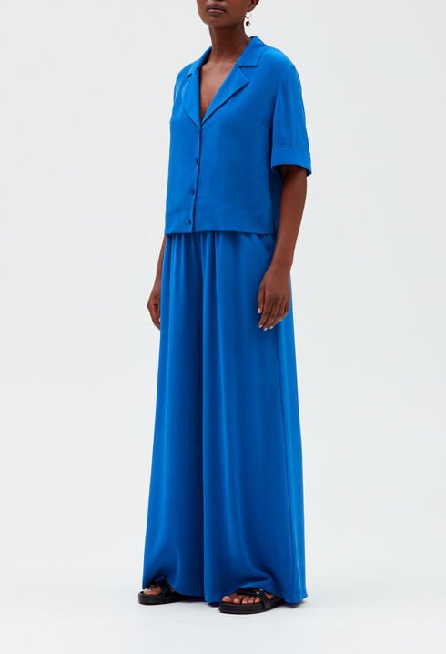 Chemise soie bleue