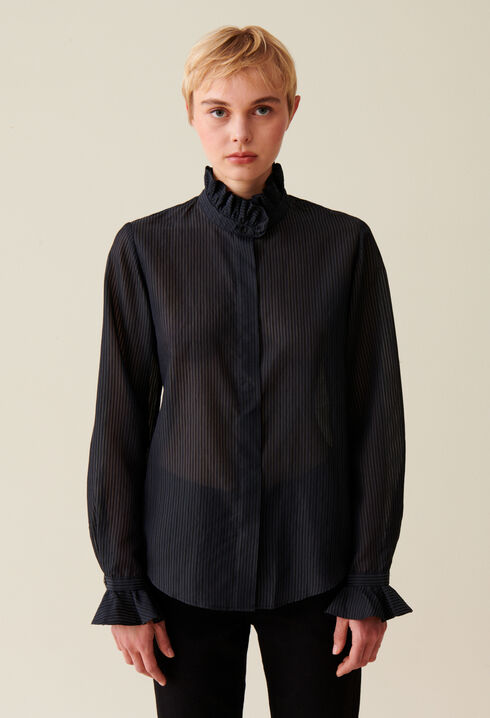 Chemise fluide col volanté rayures