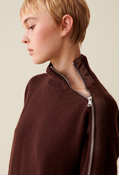 Pull col montant zippé marron