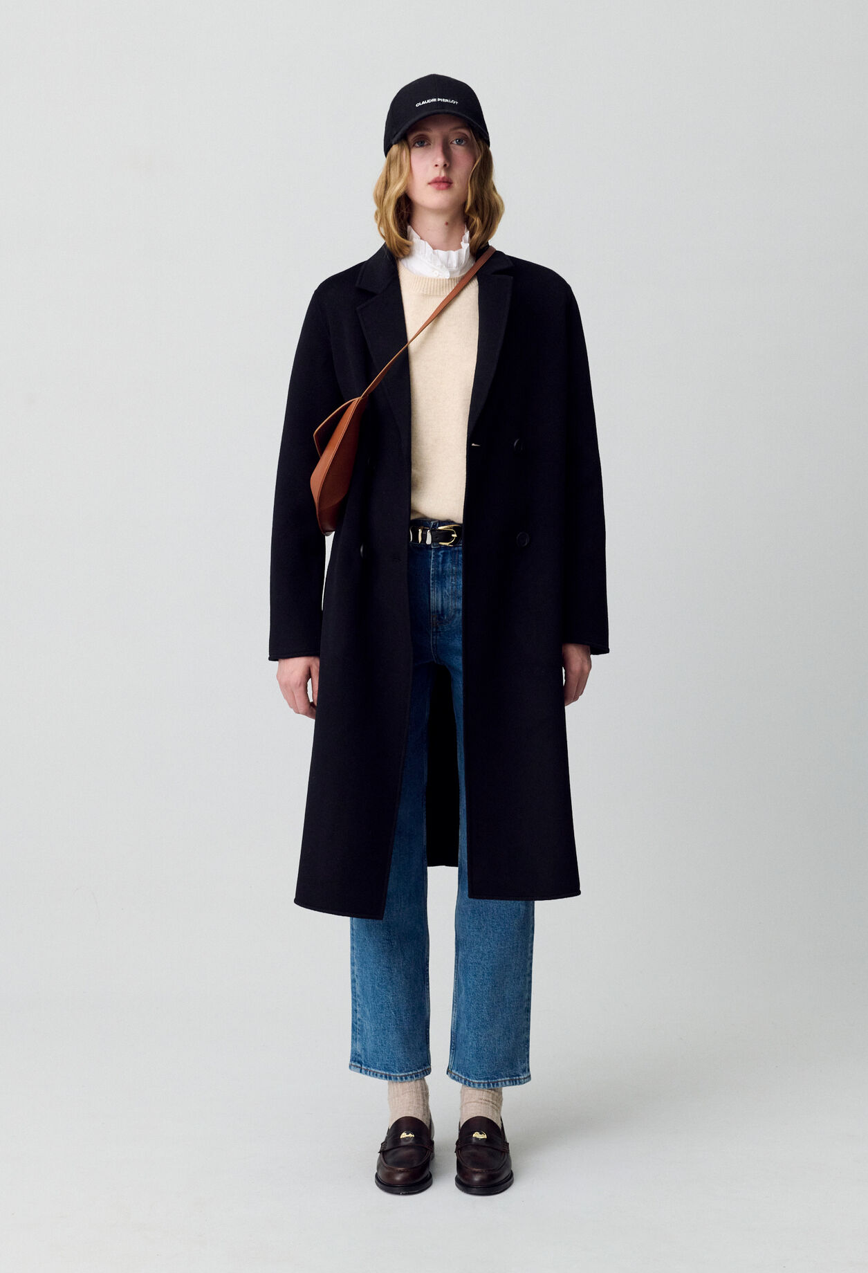 Manteau noir droit mi-long 