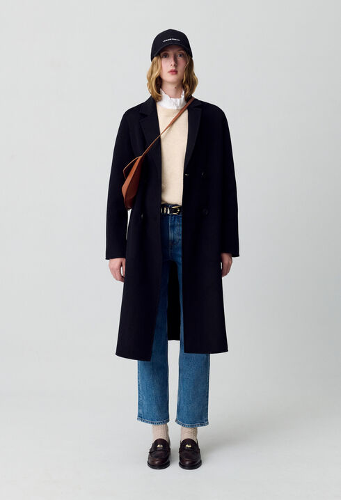 Manteau noir droit mi-long 