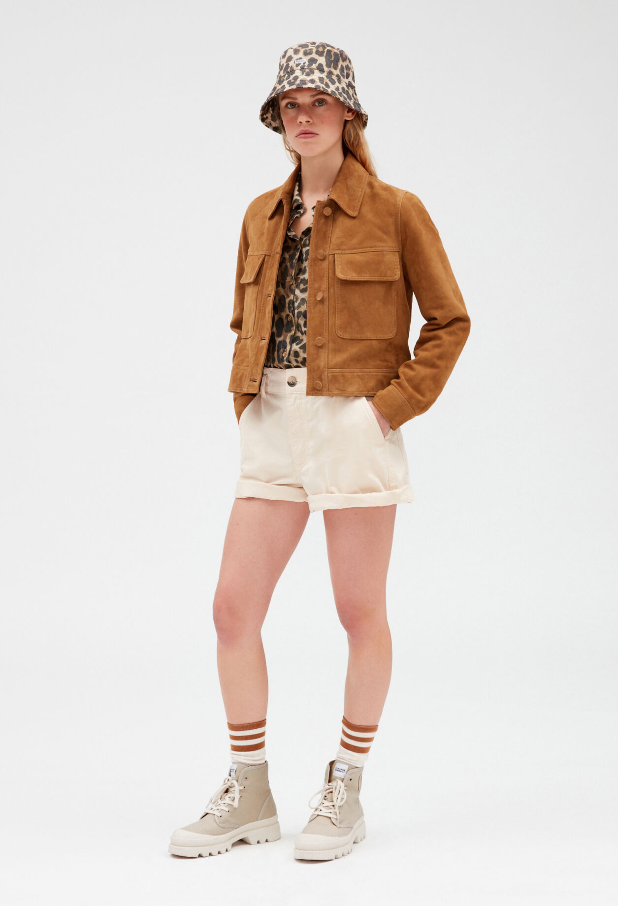 Veste courte suede camel