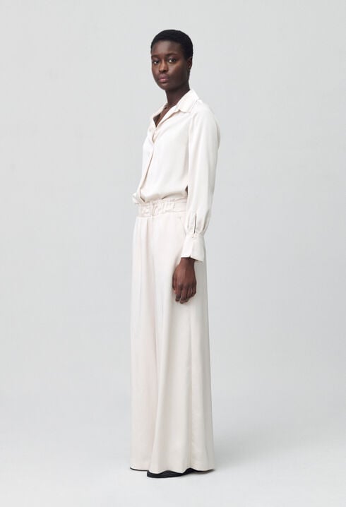Pantalon large taille smockée