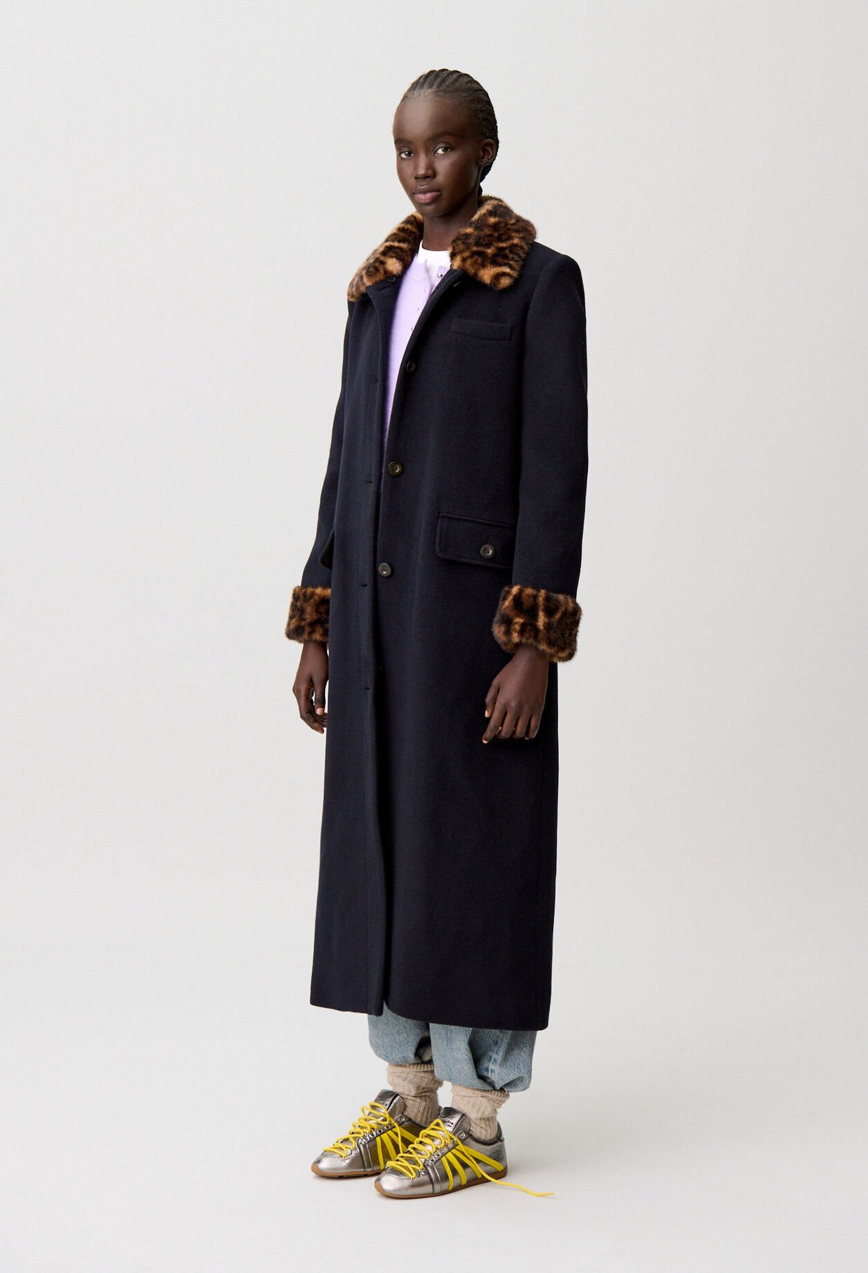 Manteau long laine léopard