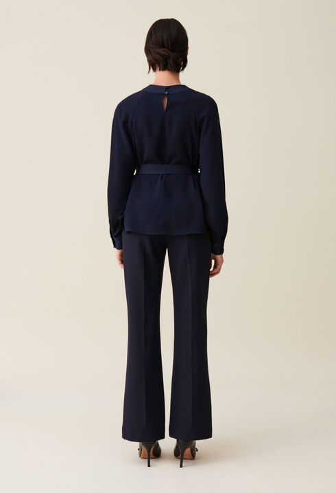 Blouse fluide ceinturée marine