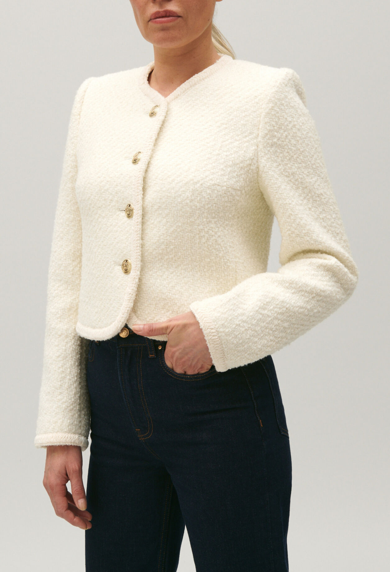 Veste courte tweed ivoire 