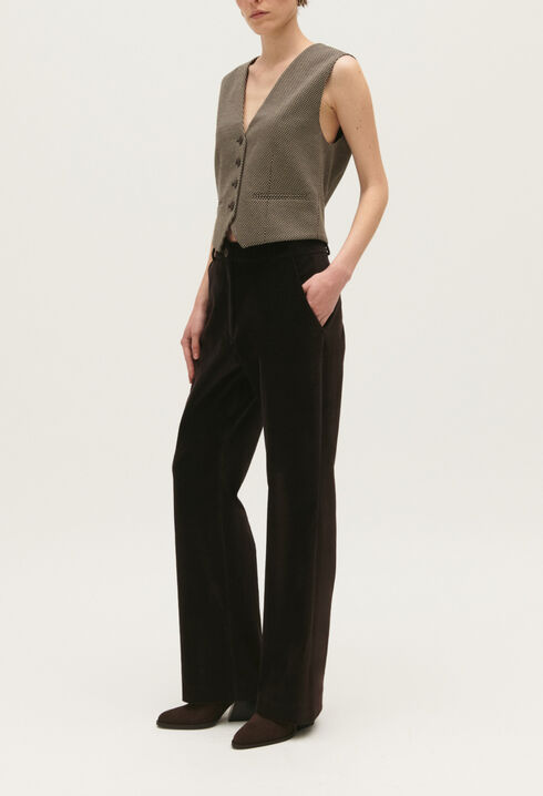 Pantalon tailleur velours chocolat