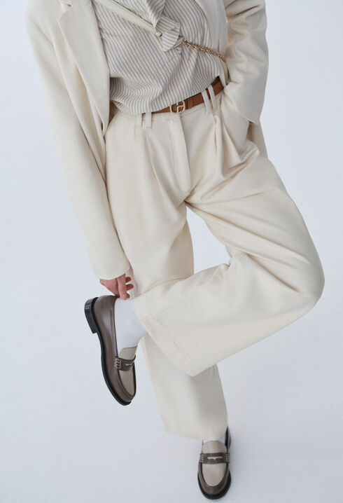 Pantalon denim large plissé