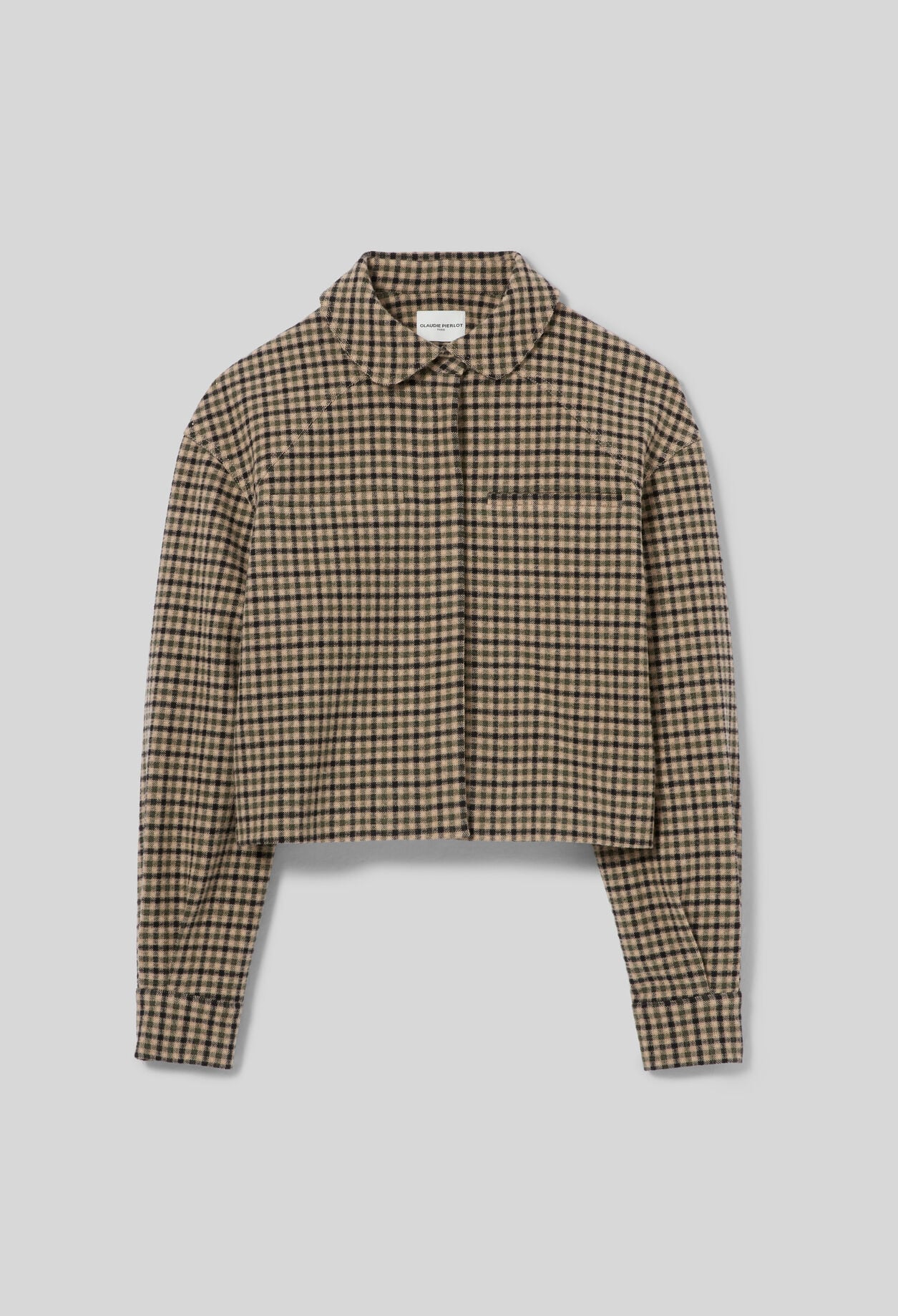 Veste courte laine m&eacute;lang&eacute;e &agrave; carreaux