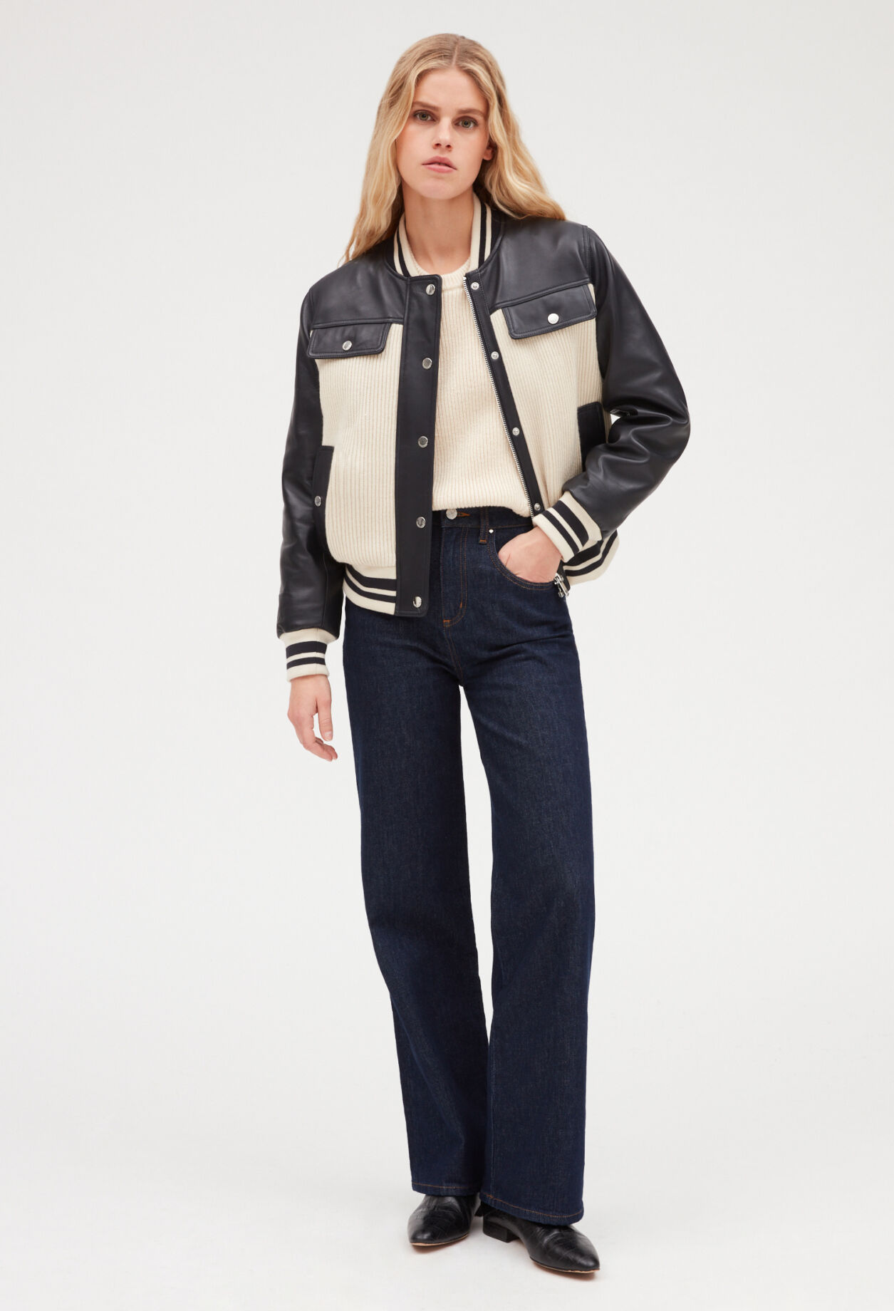 Blouson cuir et maille bicolore pour femme Claudie Pierlot