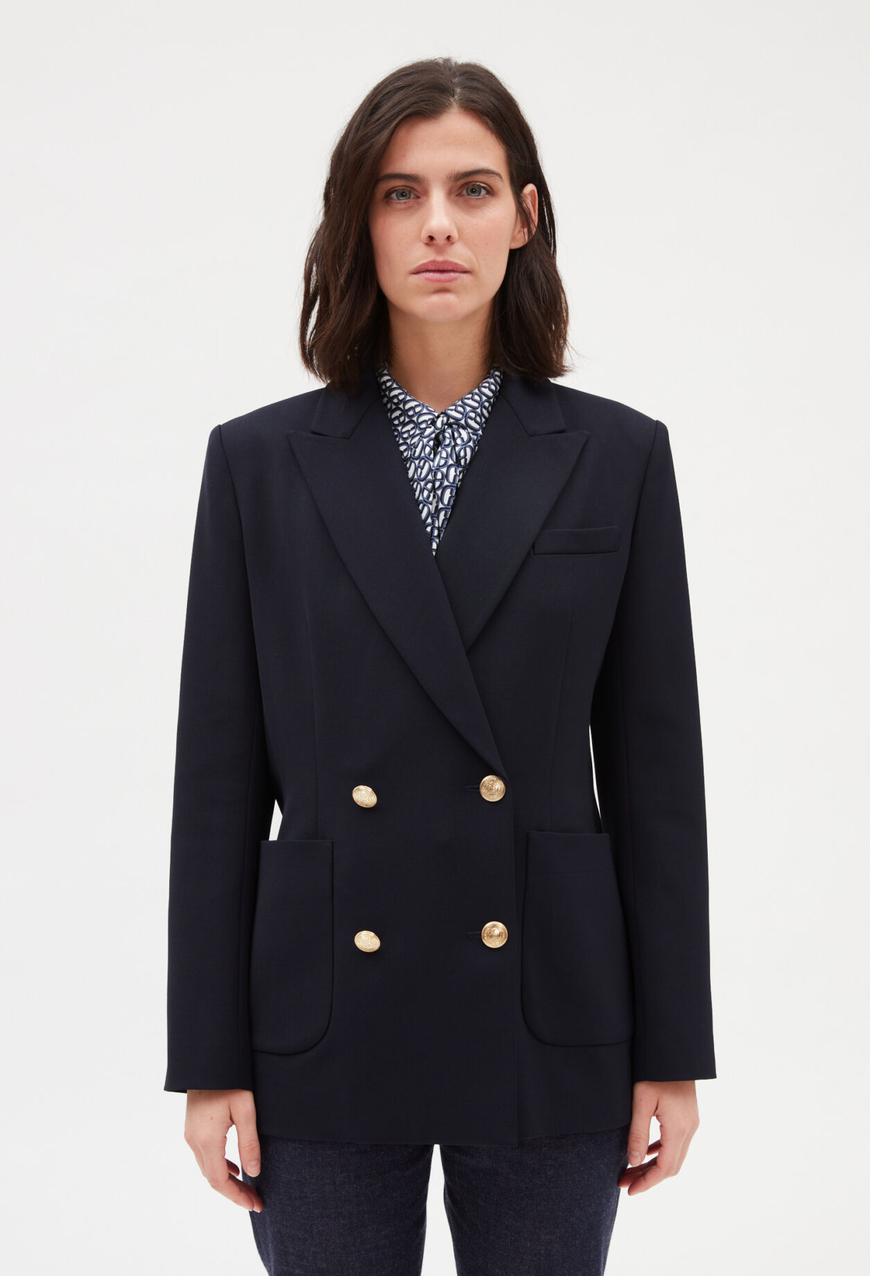 Veste tailleur double boutonnage bleue