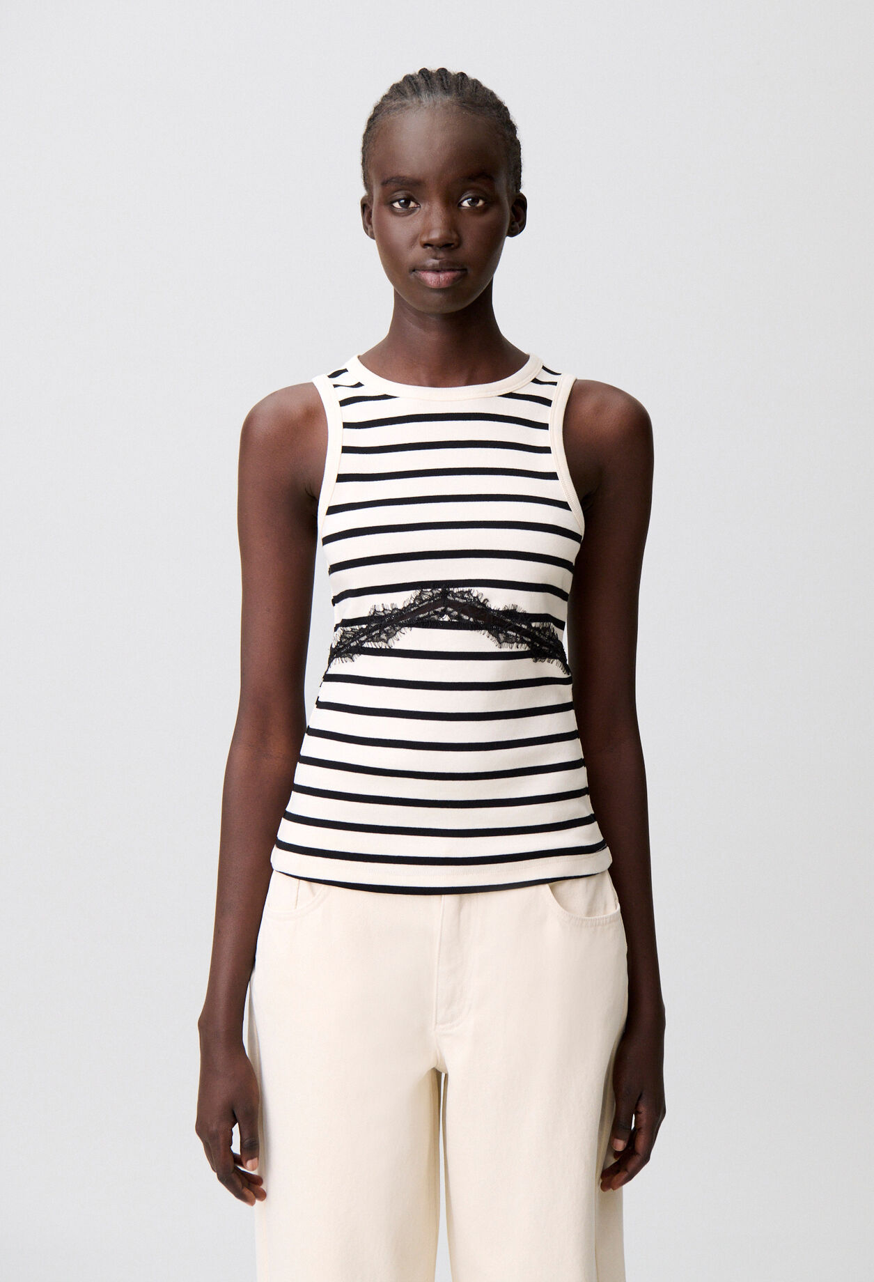 T-shirt coton dentelle marinière