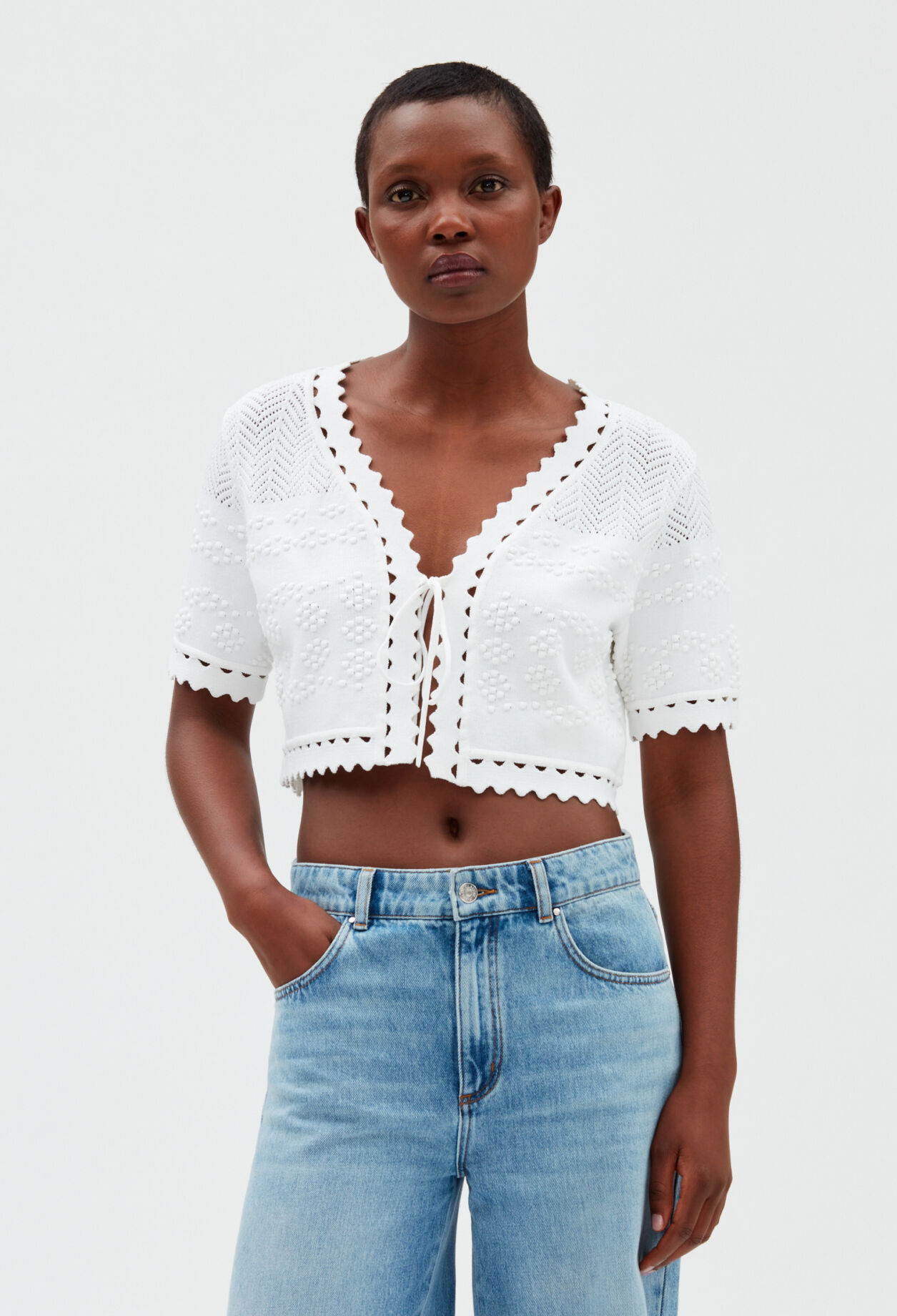 Cardigan court maille écru