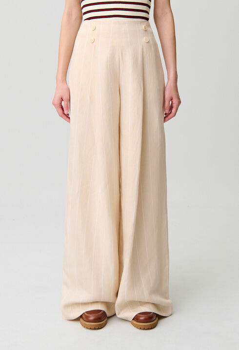Pantalon tailleur large viscose lin