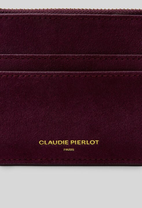 Porte-cartes zipp&eacute; en su&egrave;de beige