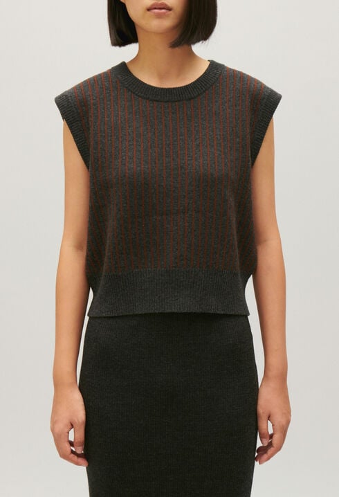 Pull sans manches maille rayée