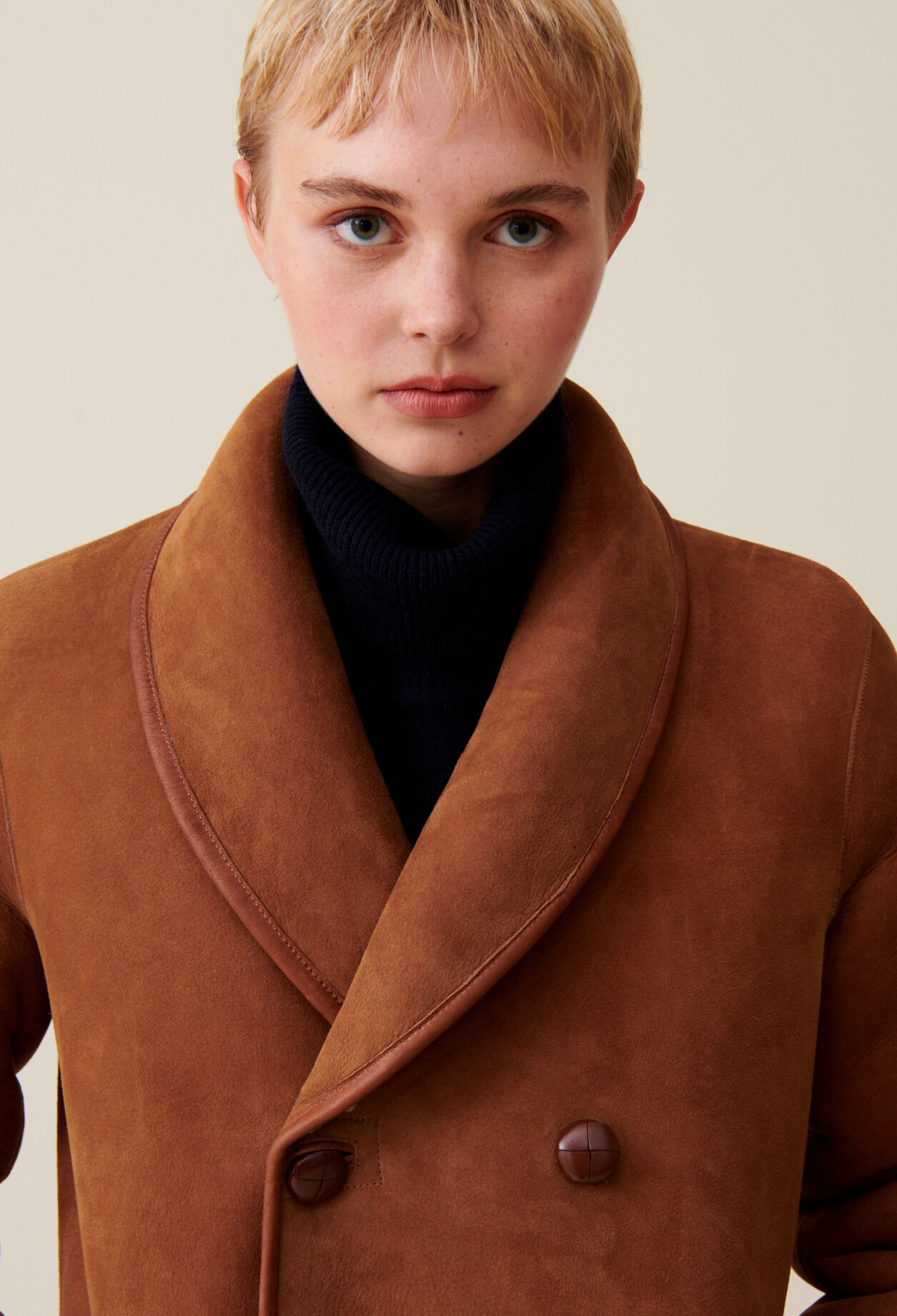 Manteau réversible peau lainée écru