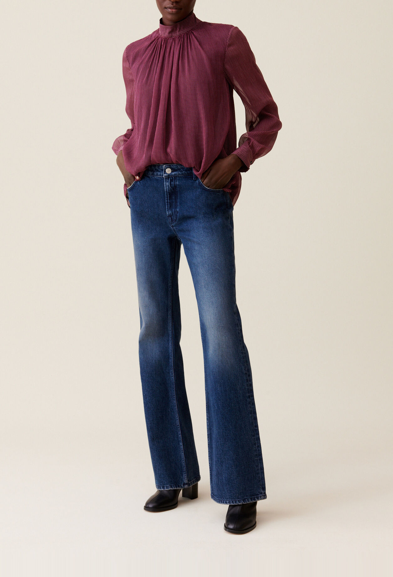 Blouse lavalli&egrave;re carreaux fluide