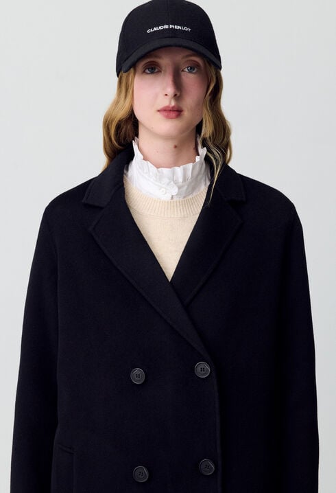 Manteau noir droit mi-long 